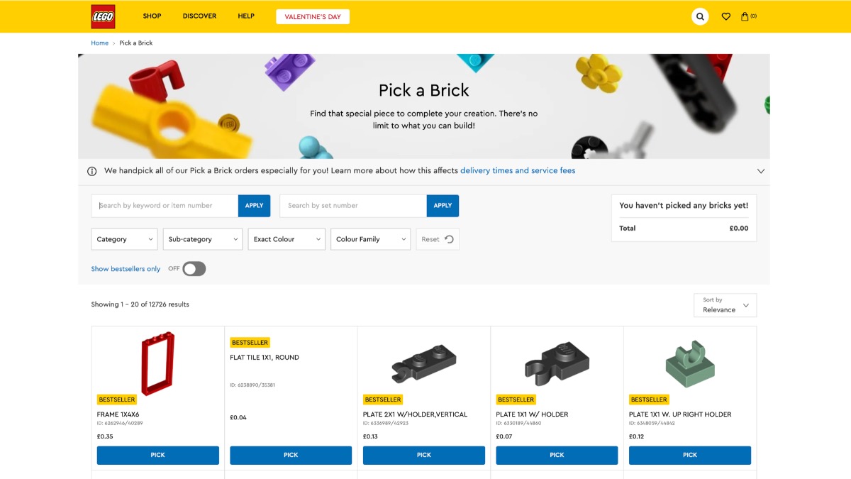 LEGO Pick a Brick's Bestseller range has been updated